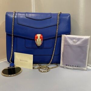EUC Bvlgari Calfskin Leather Serpenti Forever Crossbody Blue Bag Purse Authentic